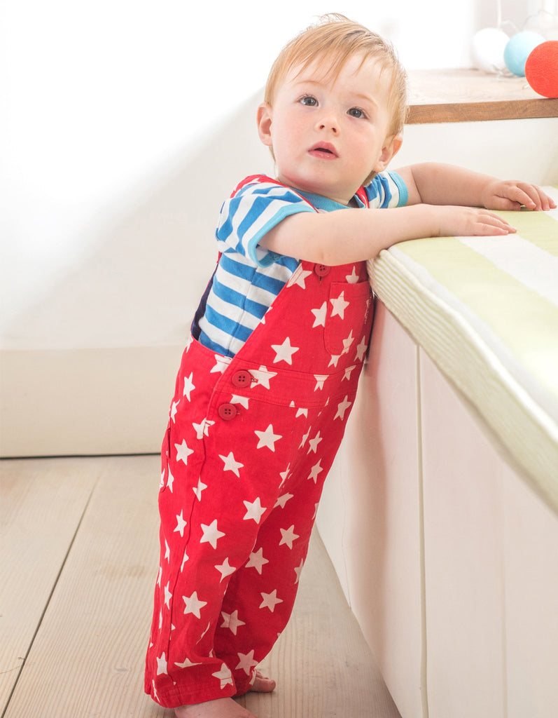 Toby Tiger Organic Red Star Twill Dungarees babywear. Say It Baby Gifts