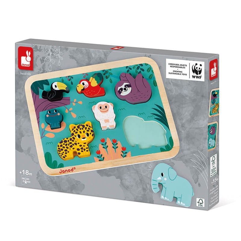 Janod WWF Jungle Chunky Puzzle - a great toy and puzzle for age 18 months plus.  Say It Baby Gifts