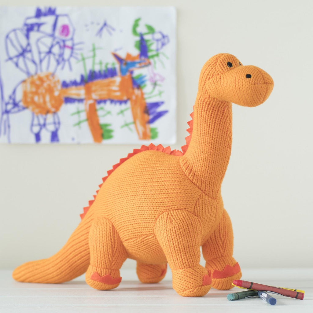 Best Years Orange Knitted Diplodocus - Medium. Sold by Say It Baby Gifts
