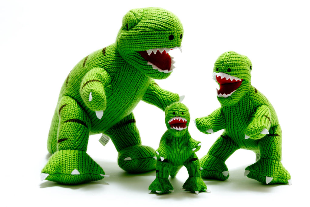 Best Years Green Knitted T-Rex - Medium. T-Rex is a bold little chap with a big personality - perfect for small hands to grasp. Tactile yet robust, T-Rex is perfect for both imaginative play and cuddles.