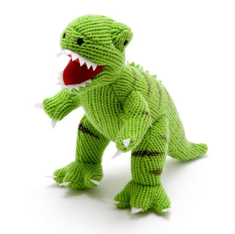 Best Years Green Knitted T-Rex - Medium. This roaringly cute T-Rex dinosaur in green is bright, colourful and ready for fun!