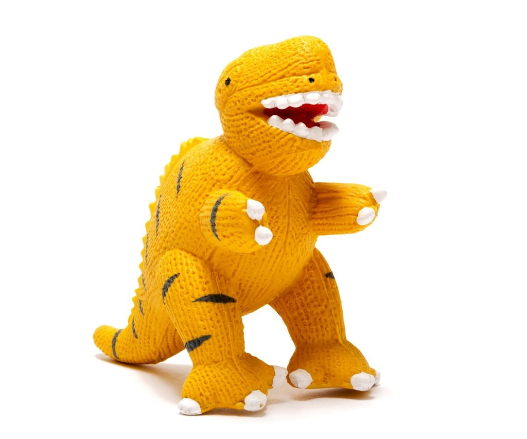 Best Years My First T-Rex Teether Toy - Yellow. Textured, natural and soft, this terrific T-Rex is made from natural rubber and is perfect for babies to get their teeth into. Sold by Say It Baby