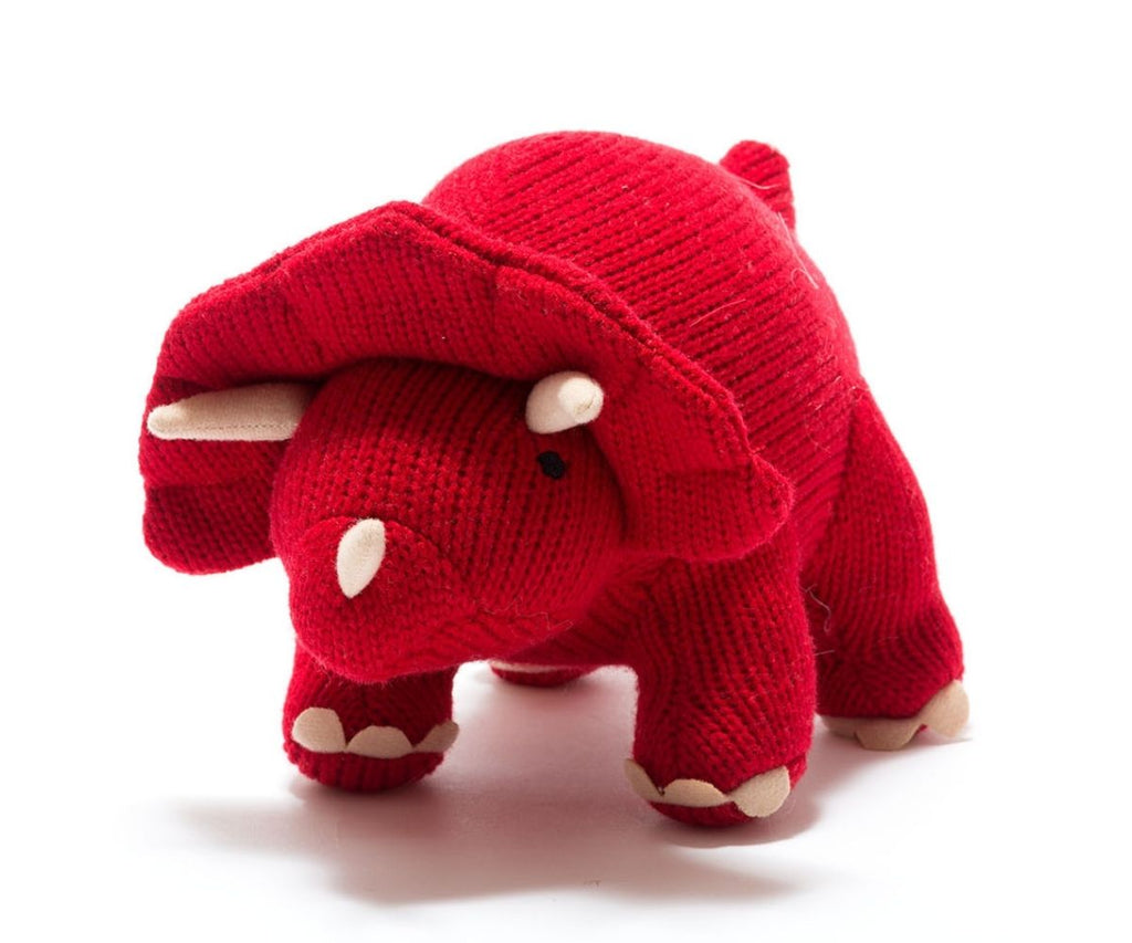 Best Years Red Triceratops. This gorgeous Triceratops dinosaur in red is bold, colourful and very mischievous! Sold by Say it Baby Gifts