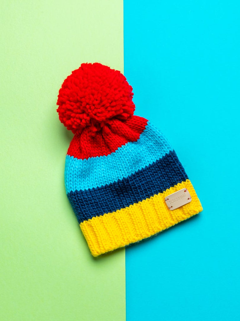 Blade & Rose Bright Stripe Bobble Hat - bold, bright and fun! A gorgeous colourful and cosy hat - perfect to keep little ones head warm. Fleece Lined. Say It Baby Gifts
