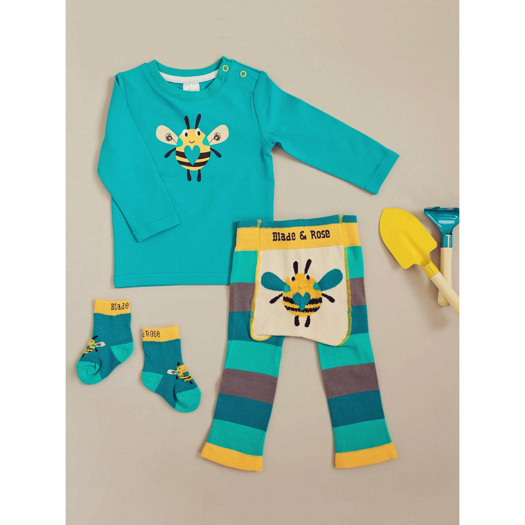 Blade & Rose Buzzy Bee Top - bold, bright and fun! This gorgeous bright teal top features a fun yellow bee design with sweet heart.