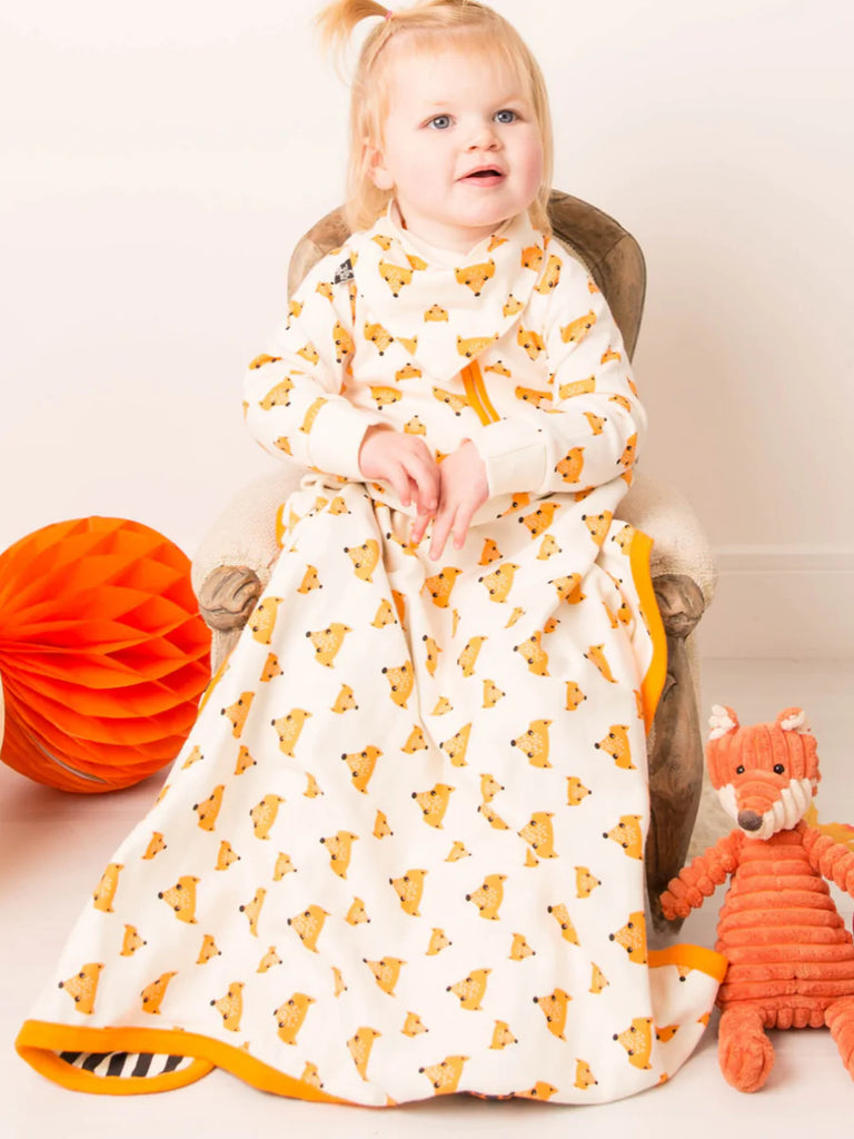Blade & Rose Fox Blanket - bold, bright and fun! This gorgeous blanket is made from soft cotton and features a sweet orange fox design on one side and contrasting black and cream stripes on the reverse.. Sold by Say It Baby Gifts