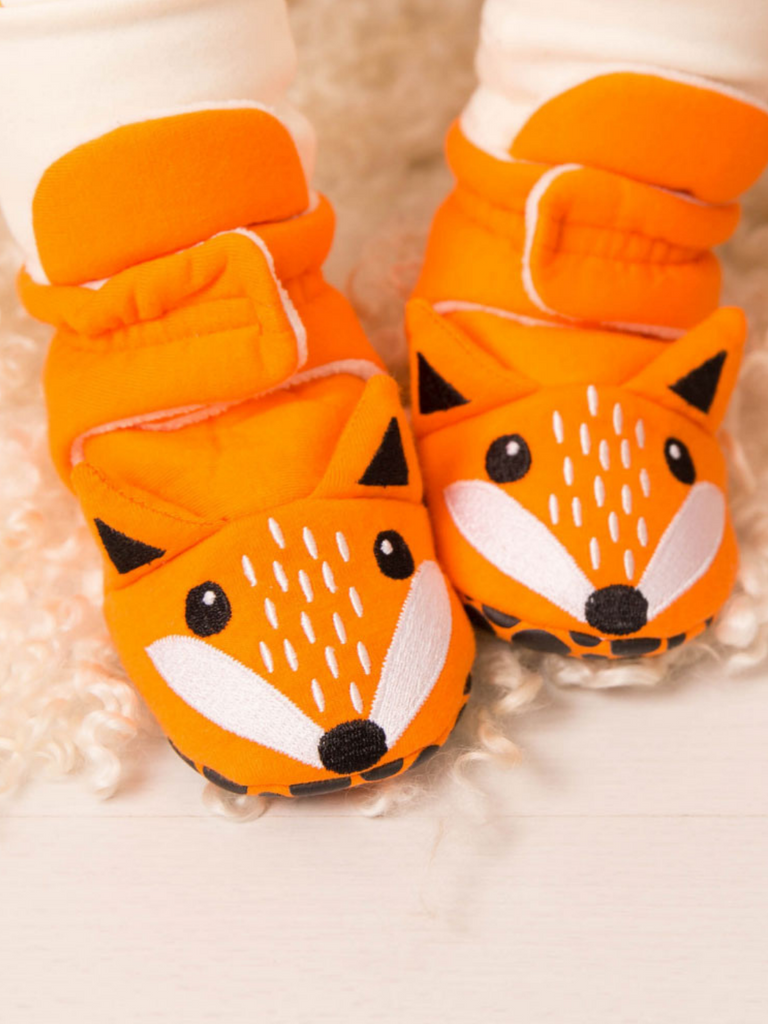 Blade & Rose Fox Booties - beautifully quirky, soft and cosy baby booties with a gorgeous fox design in bright orange. Say It Baby Gifts