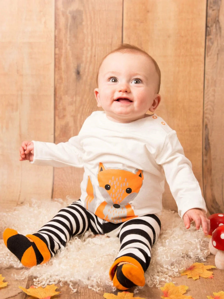 Blade & Rose Fox Top - bold, bright and fun! This gorgeous cream top features a sweet orange fox with flock embellishments on the cheeks and tail. Sold by Say It Baby Gifts