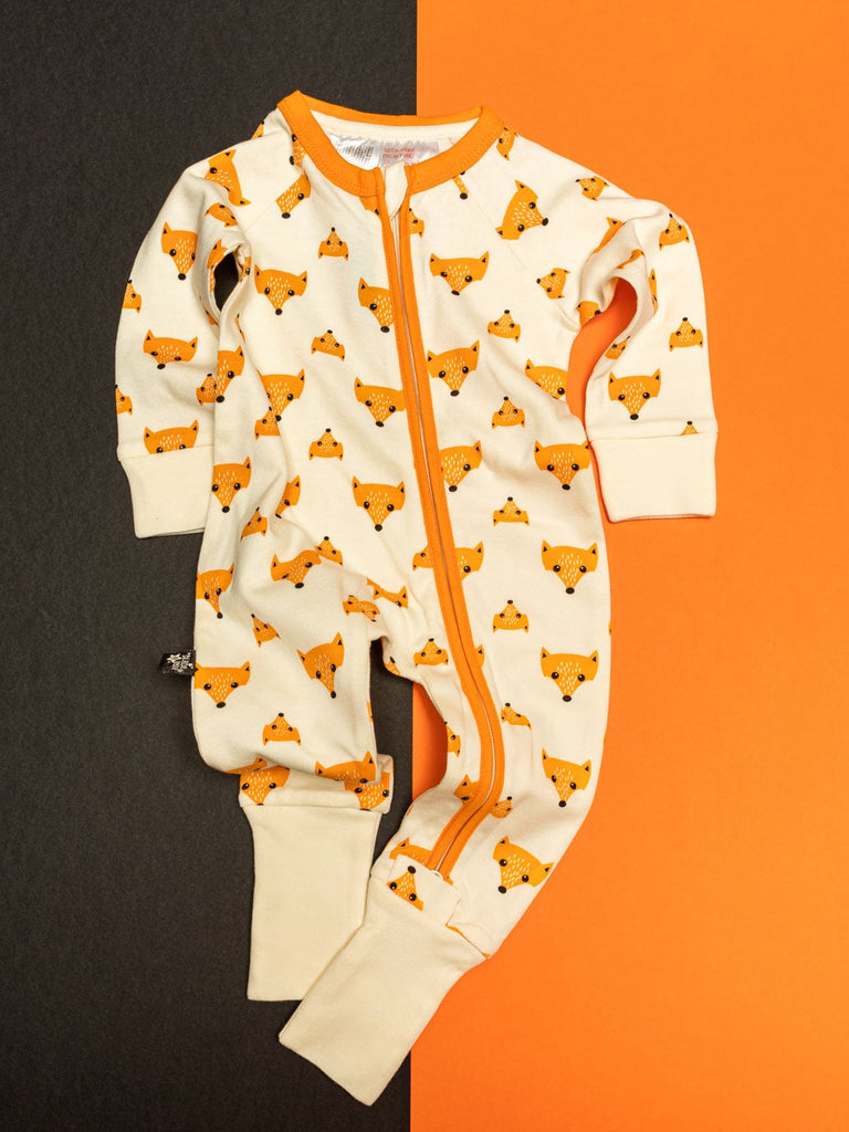 Blade & Rose Fox Zip Up Romper - bold, bright and fun! This fab romper is cream in colour, with orange zip and the cutest fox print design.