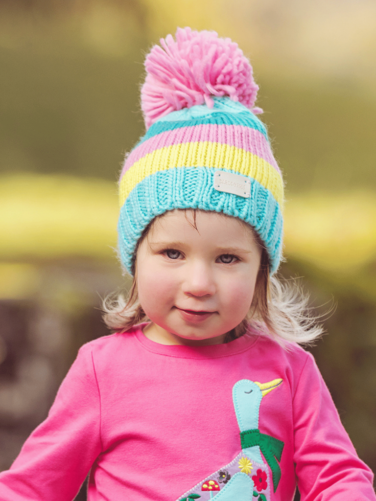 Blade & Rose Pastel Striped Bobble Hat - bold, bright and fun! A gorgeous colourful and cosy hat - perfect to keep little ones head warm. Say It Baby Gifts