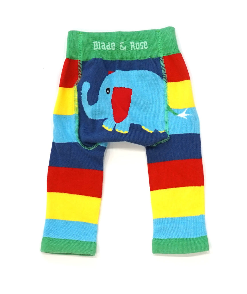 Blade & Rose WWF Organic Elephant Leggings- bold, bright and fun! These fab organic leggings are rainbow striped with a sweet elephant design on the bum.