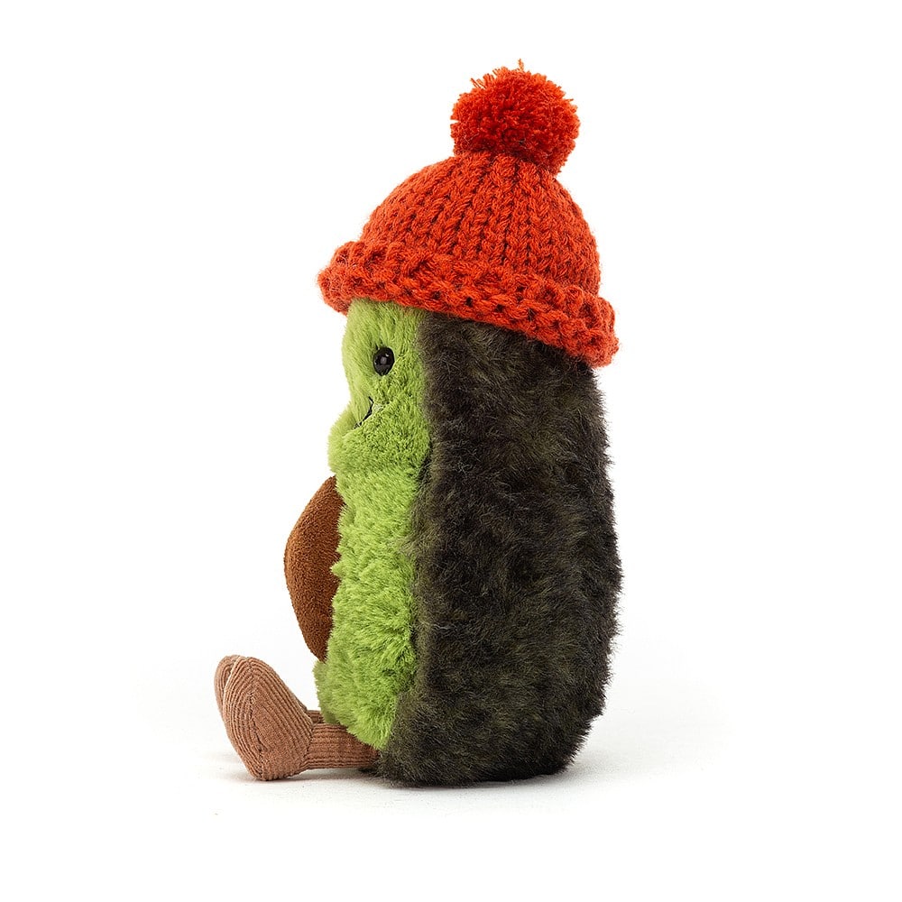 Soft toy avocado by jellycat with cute burnt orange hat