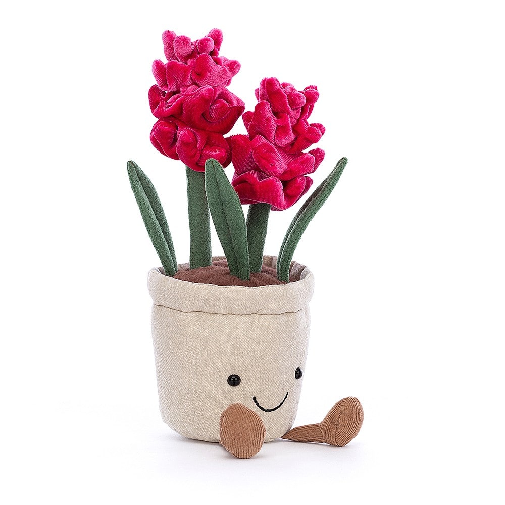 Jellycat Amuseable Hyacinth. With soft foldy leaves and big scrunchy fushia pink flowers, cordy feet and a great big smile, Hyacinth is sure to brighten someone's day! Say It Baby Gifts