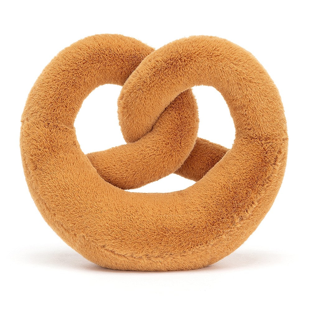 Soft toy pretzel -  This knotty but nice Pretzel is golden brown with cocoa cord boots and stitchy salt speckles. Pretzel makes the best breakfast buddy!