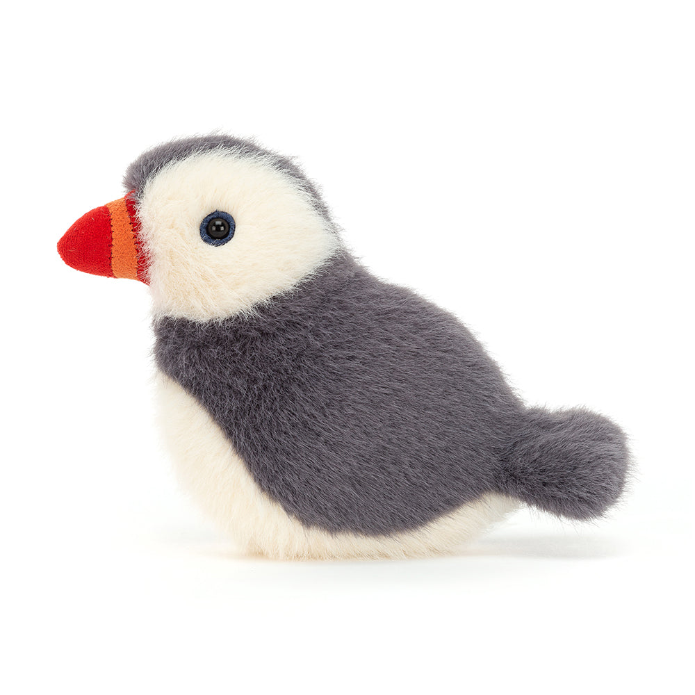 Jellycat Birdling Puffin is pebble and cream with a tufty tail and red suedey bill A gorgeous little companion to cheer. Sold by Say It Baby Gifts. BIR6P