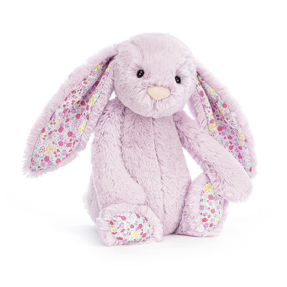 This super soft Jellycat Jasmine bunny has gorgeous pastel purple fur, long floppy floral ears and a cute white bobtail. Soft as a Jasmine petal, she's the perfect garden companion! Sold by Say It Baby Gifts. Jellycat Jasmine Bunny