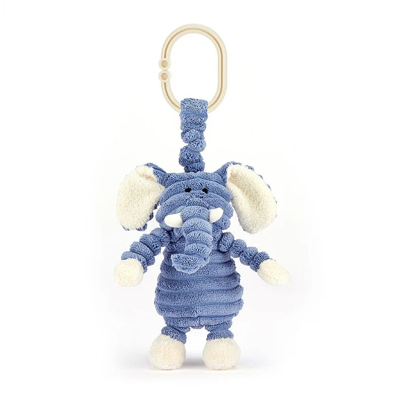 Jellycat Cordy Roy Baby Elephant Jitter Toy - a soft and squashy blue elephant with cream paws and chunky cordy body.  Say It Baby Gifts
