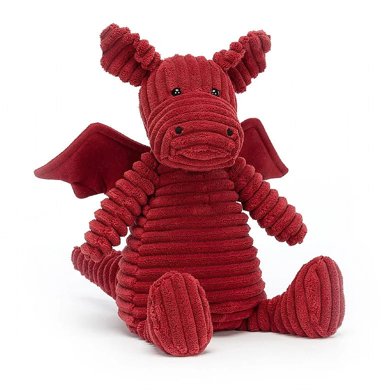 Say hello to Cordy Roy Dragon! This lovely fiery guy in deep red has a soft textured cordy body and the softest suede wings. By Jellycat. Sold by Say It Baby Gifts