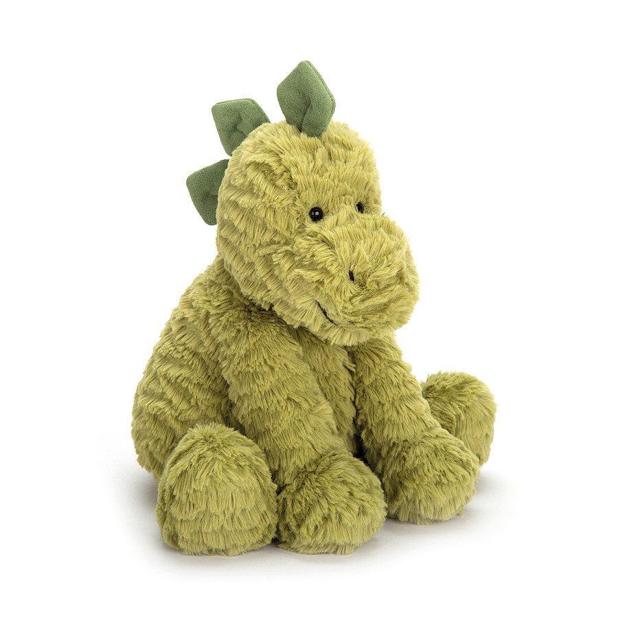 A special, super soft apple-green dinosaur with snuggly scales!