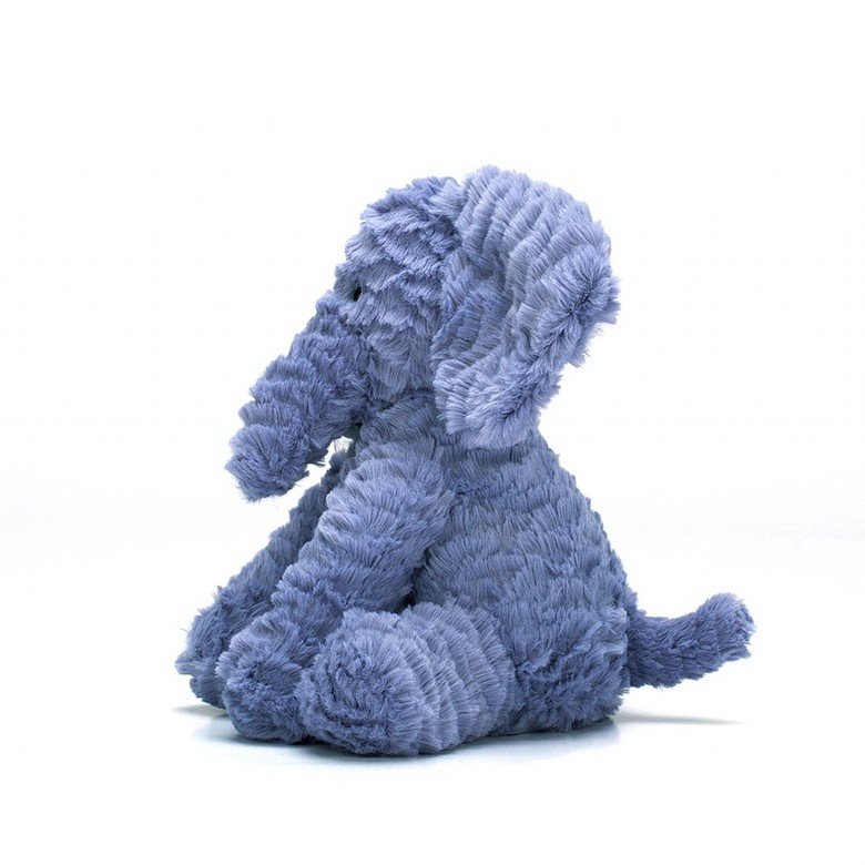 Jellycat Fuddlewuddle Elephant - Medium. A special, snuggly soft elephant with chalky-blue fur, long trunk and floppy ears. This stompy chap is ready for mighty cuddles! Say It Baby Gifts.. Side view