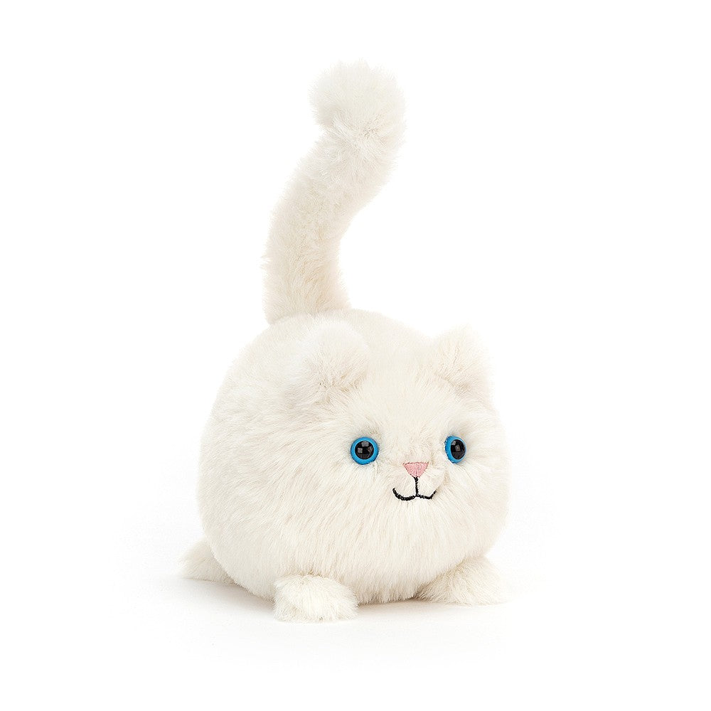 Jellycat Kitten Caboodle - Cream. Kitten Caboodle is the cutest fluffball with white-chocolate fur, a sweet curly tail and round chubby body.