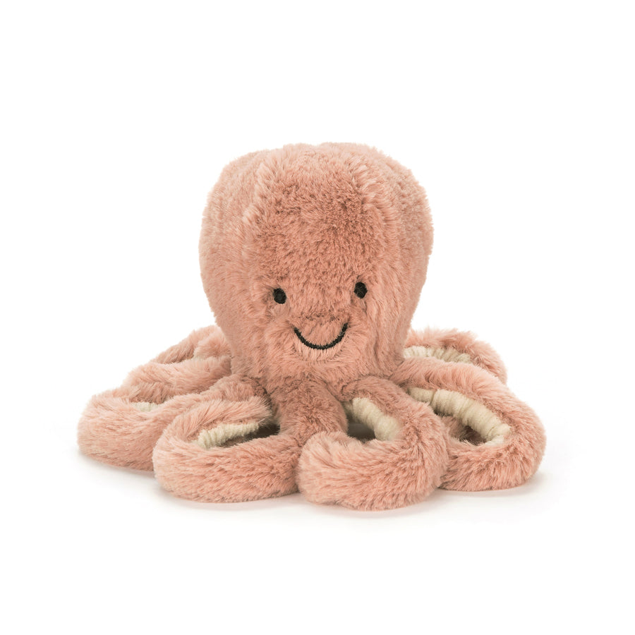 Say Hello to Odell Octopus in a sweet little baby size - ready for tickles and arm full of cuddles! Jellycat octopus odell apricot coloured. Sold by Say it Baby Gifts