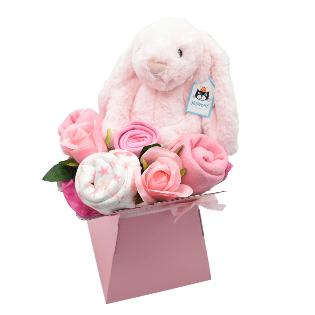 Jellycat Pink Bunny Baby Bouquet Box by Say It Baby Gifts
