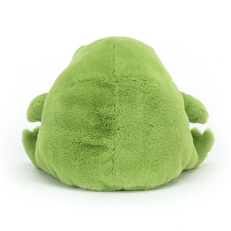 Jellycat Ricky Rain Frog - he’s not sulking, he's just concentrating! This ponderous, chunky-round, pea-green chap may look serious and glum but loves nothing better than to sing like an opera tenor! Sold by Say it Baby Gifts