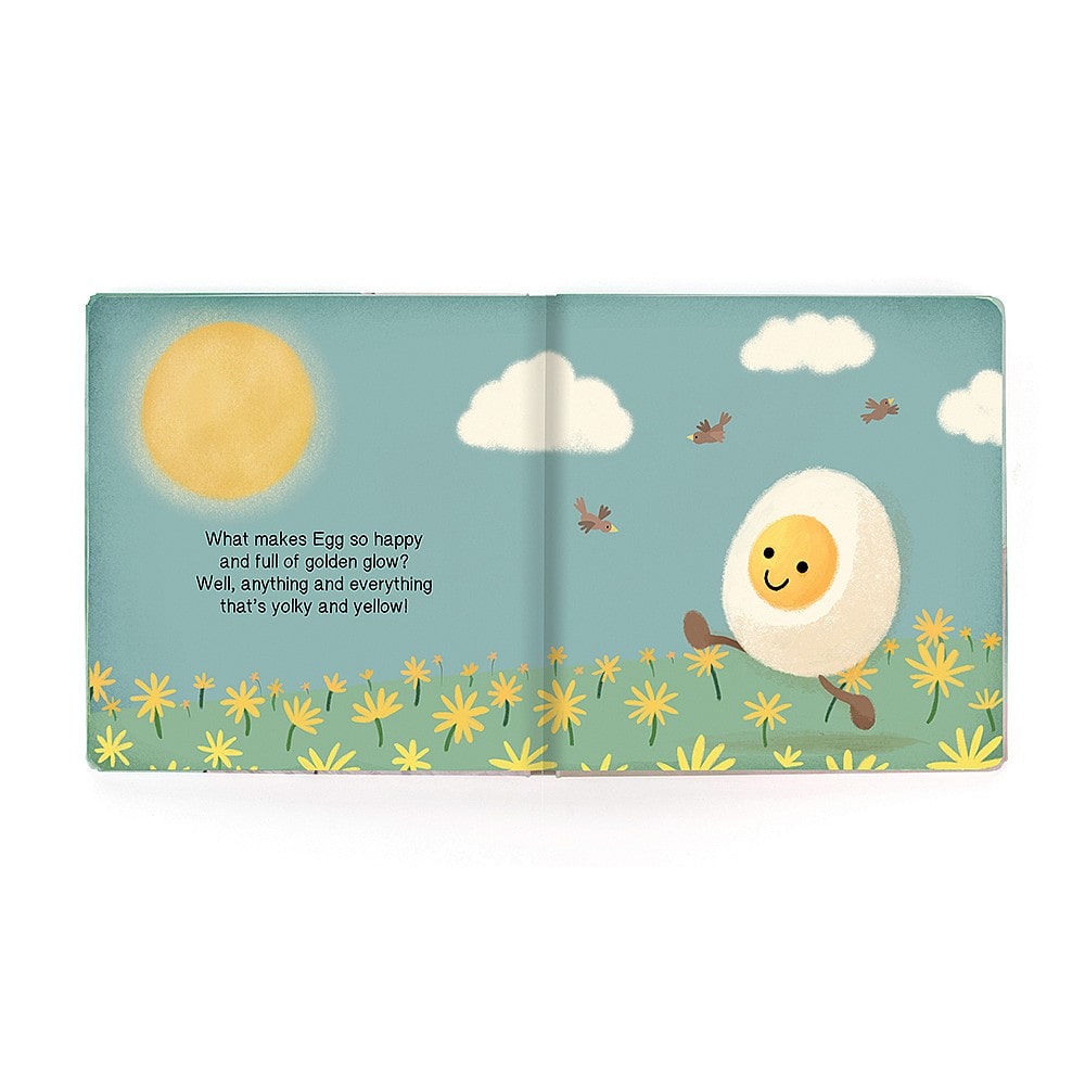 Jellycat The Happy Egg Book - From flowers to stars, this funny friend likes sunny shades and golden gleams. Trot along with The Happy Egg and explore a mellow world of yellow!
