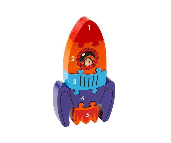 Lanka Kade 5 Piece Rocket Jigsaw - a fantastic chunky five piece jigsaw. Little ones can learn to count as they slot puzzle pieces together to create a fun space rocket - blast off! Sold by Say It Baby Gifts