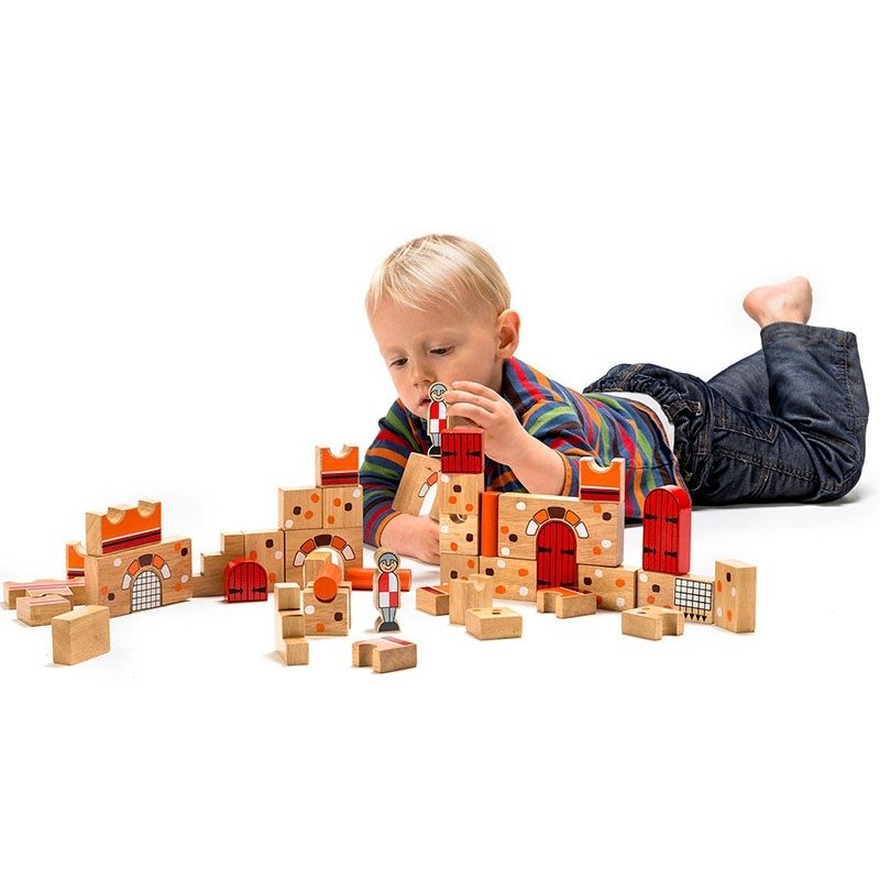 Lanka Kade Castle Building Blocks - Eco-friendly and made with chunky pieces, each made from sustainable rubber wood with either a natural finish or beautifully painted sides. Building with these blocks will develop children's grip, control and fine motor skills and encourage co-operative play.