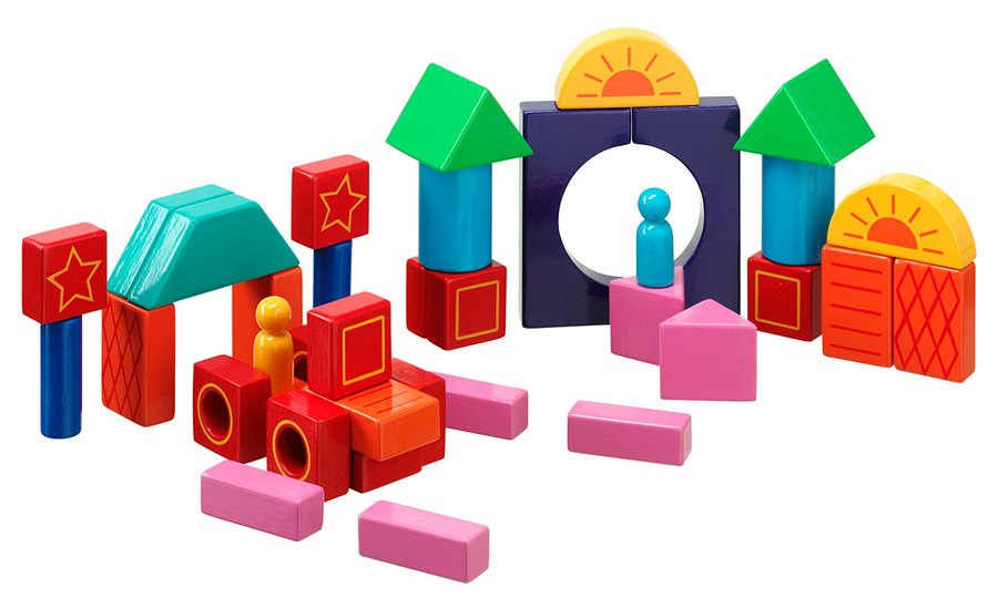 Lanka Kade Colourful Building Blocks - Bright and colourful, this set comprises of 38 pieces of various shapes, colours and patterns for hours of fun.