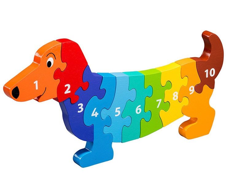 Lanka Kade Jumbo 10 Piece Sausage Dog Jigsaw. Fair Trade Wooden Toy. Say It Baby Gifts
