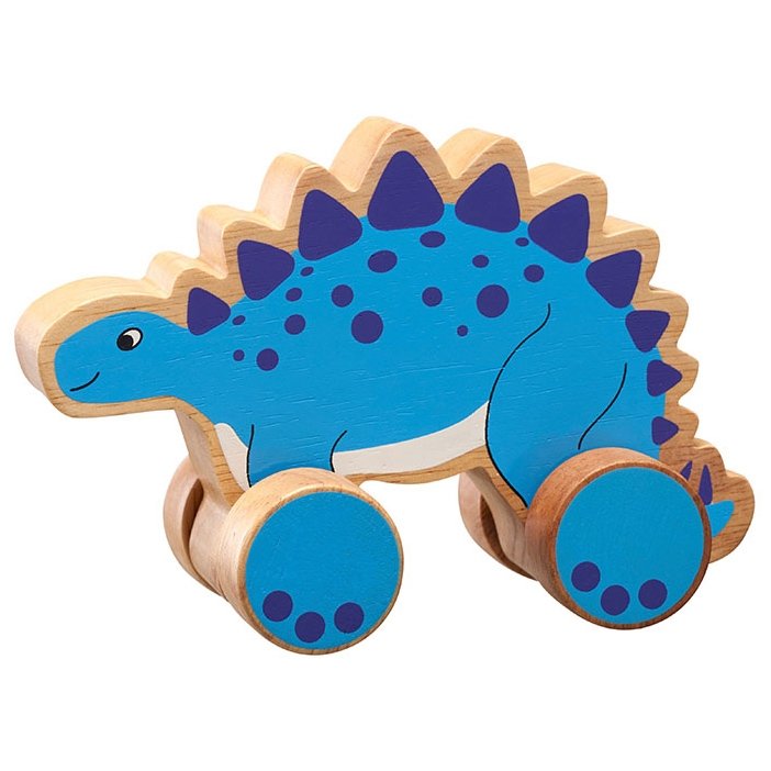 Lanka Kade Stegosaurus Push Along Toy. This fab blue Stegosarus dinosaur toy is handcrafted from sustainable rubber wood and is perfect for small hands - great for imaginative play.