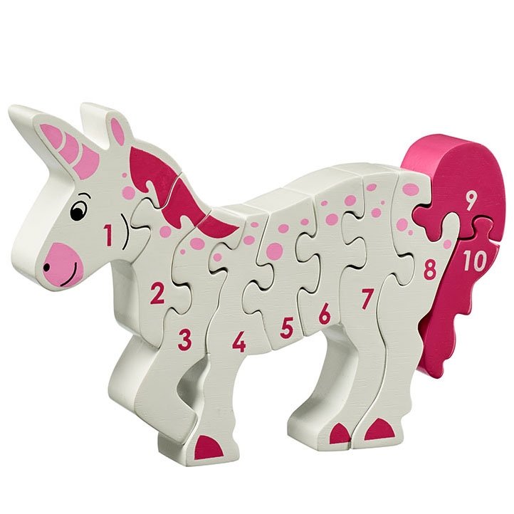 Lanka Kade 10 Piece Unicorn Jigsaw - a fantastic chunky ten piece jigsaw. Little ones can learn to count as they slot puzzle pieces together to create the pink and white unicorn.