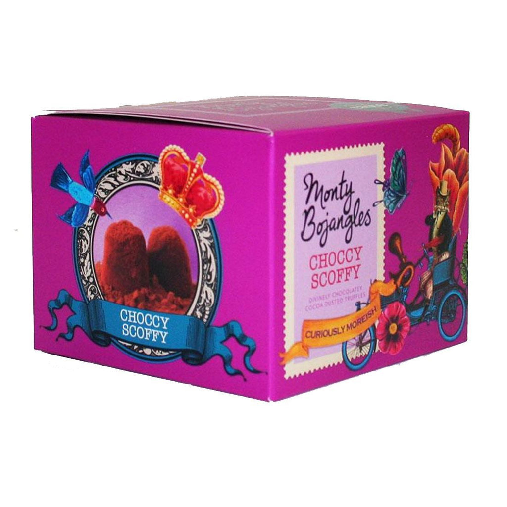 Monty Bojangles Chocolates. Deliciously decadent, these delightful french truffles are intensely chocolatey - finished with a generous dusting of exquisite bitter-sweet cocoa. 150g