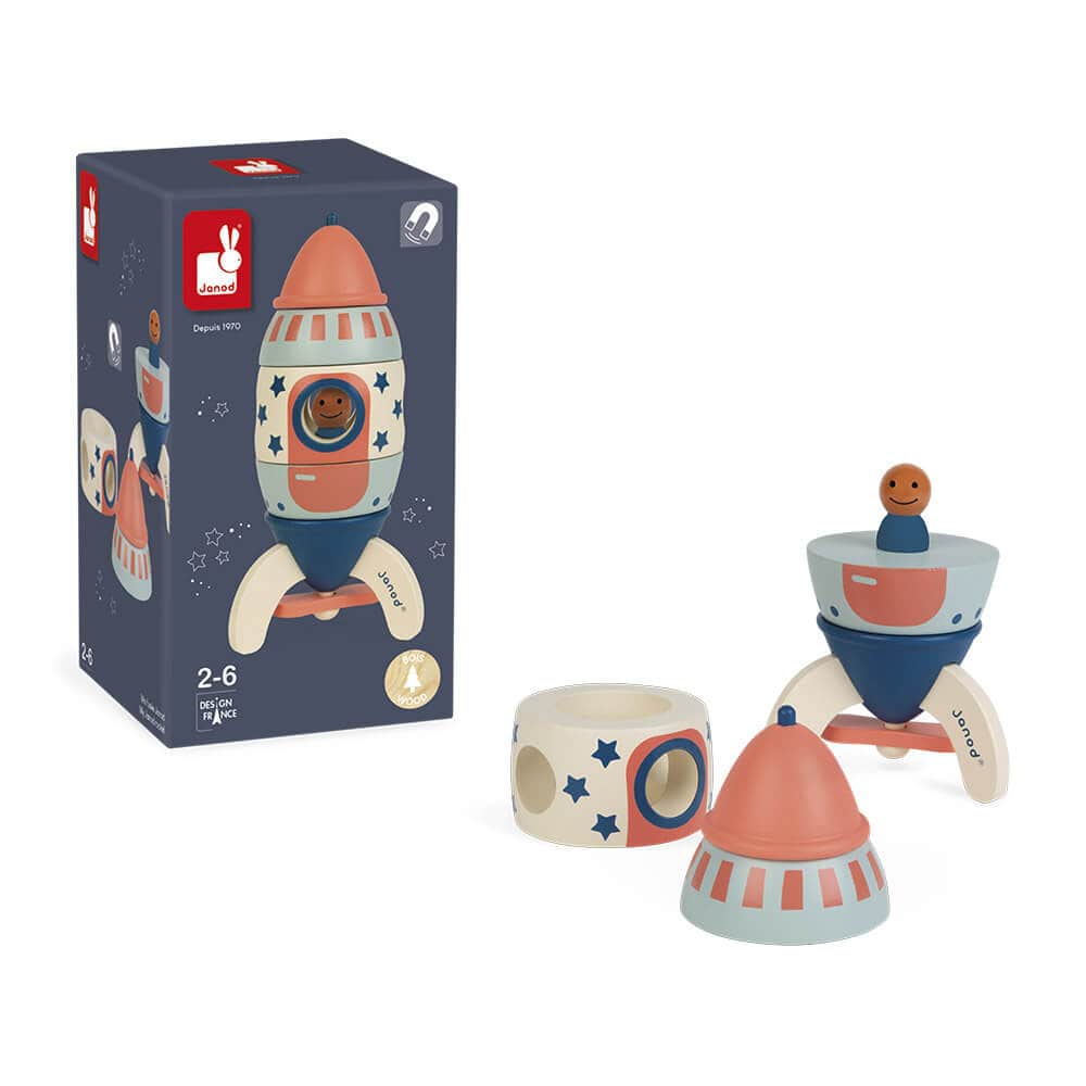 Wooden Lucky Star Magnetic Rocket by Janod. Age 2-6 years old. Fun wooden toy. Say It Baby Gifts