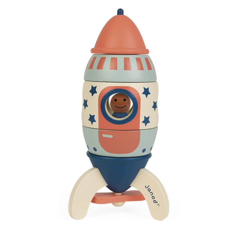 Take to the skies with this fabulous Wooden Lucky Star Magnetic Rocket by Janod.