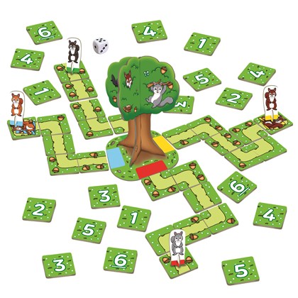 Orchard Toys Nutty Numbers - Build a path for your squirrel and race to collect the most acorns, in this fun counting game! Sold by Say It Baby Gifts. Age 4 and up - includes a 3D tree