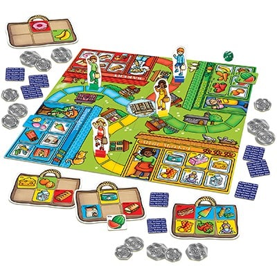 Pop to the Shops Board Game by Orchard Games. Help children learn about handling money and giving change with this fun shopping game.