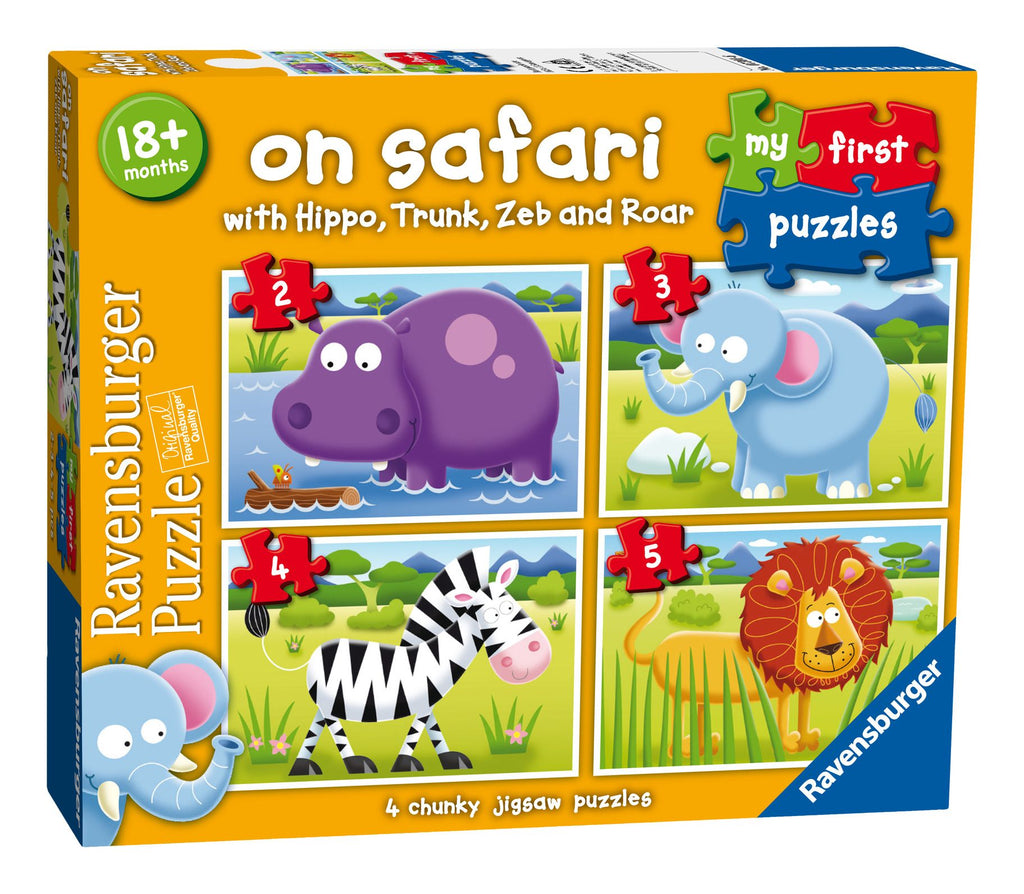 Ravensburger My First Puzzle - On Safari - a bright and colourful jigsaw puzzle of fun illustrated Safari Animals, each progressively more challenging. Sold by Say It Baby Gifts