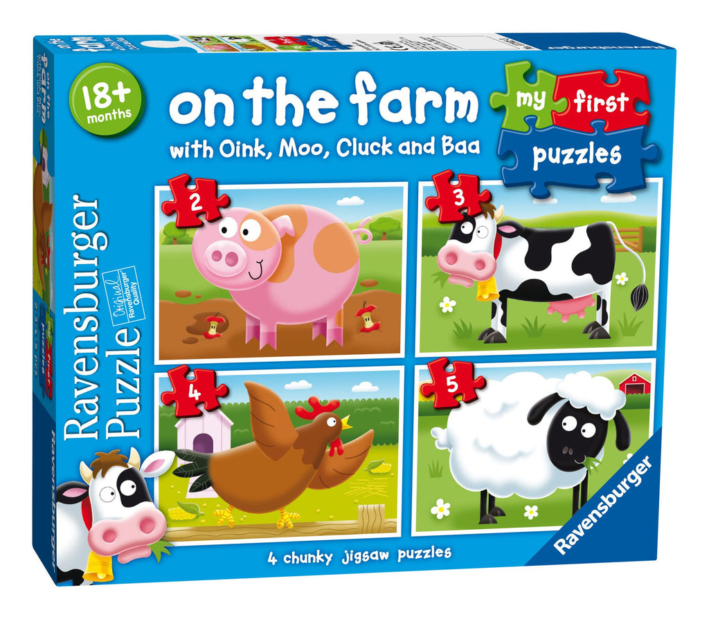 Ravensburger My First Puzzles - On The Farm - 4 bright and colourful jigsaw puzzle of fun illustrated Farm Animals, each progressively more challenging. Say It Gifts