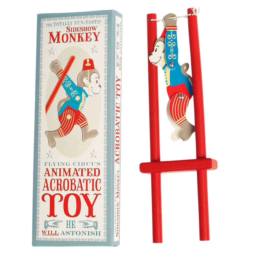 Sideshow Monkey Wooden Acrobatic Toy by Rex London. Sold by Say It Baby Gifts