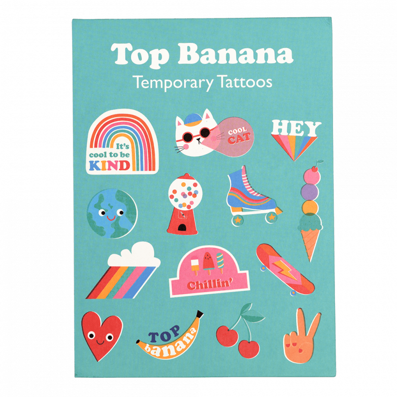 Rex London Top Banana Temporary Tattoos - 2 sheets of fun temporary tattoos for kids. Sold by Say It Baby Gifts