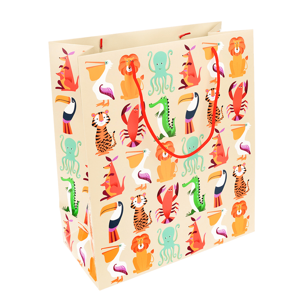 Large paper gift bag with string handles with Colourful Creatures design.
