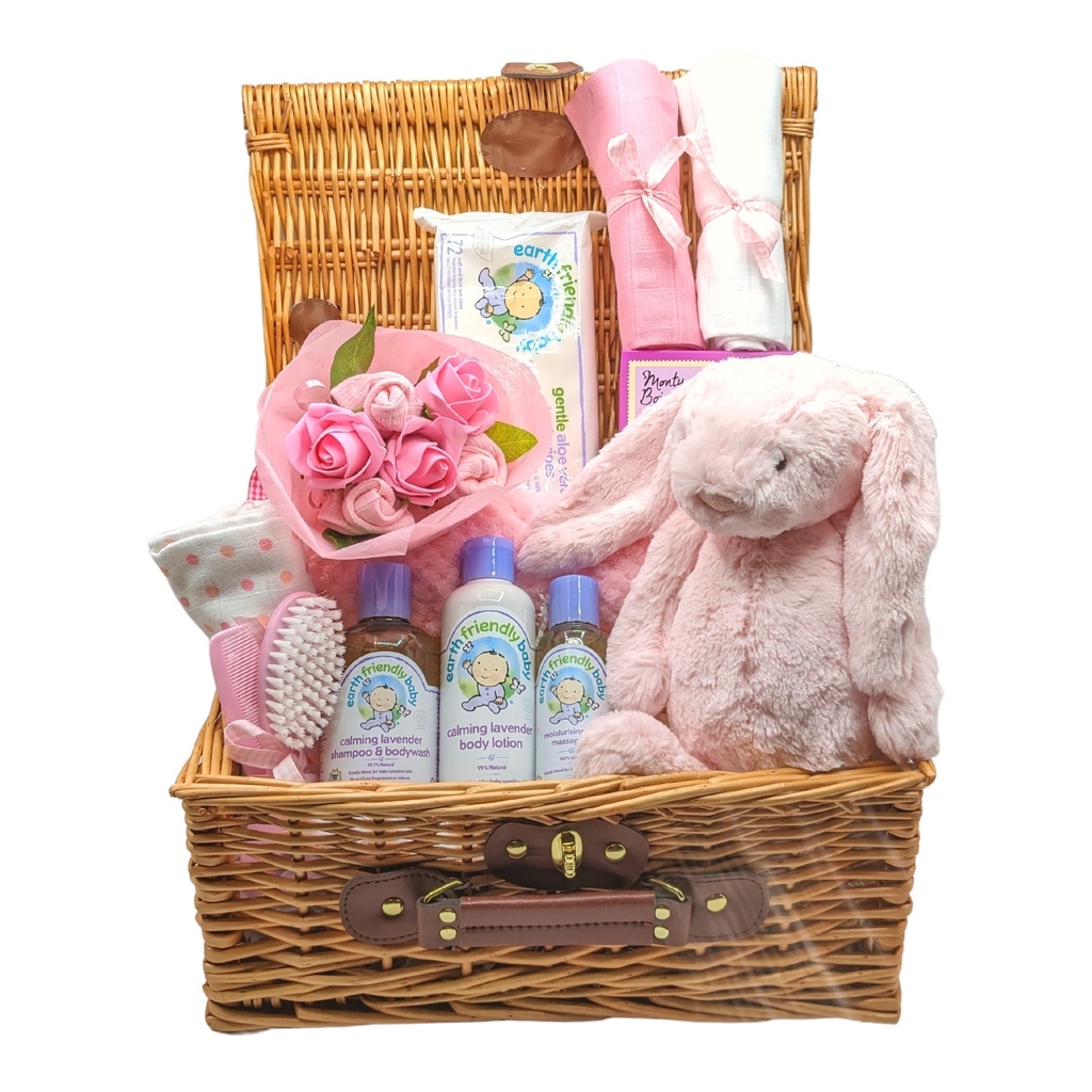 Say It Baby New Baby Girl Hamper filled with lovely new baby gifts