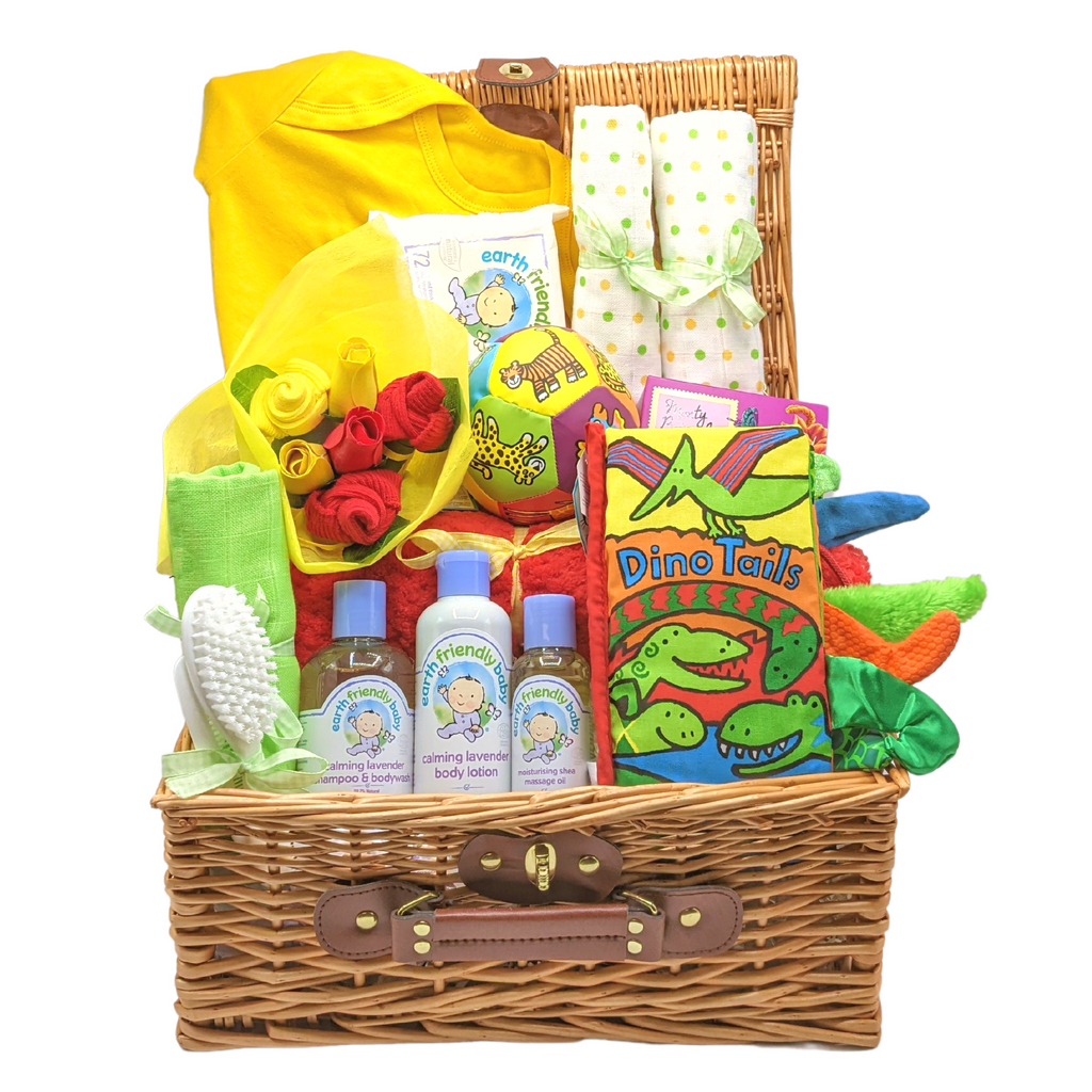 Hello Sweetie Bright Baby Hamper. Bright and colourful new baby hamper full of gifts by Say It Baby