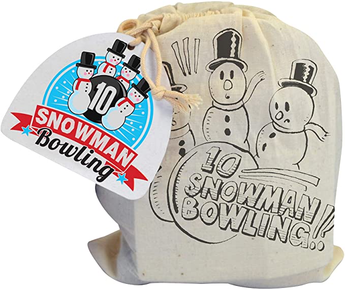 Snowman Bowling - Wooden Table Skittles - in a handy cotton bag