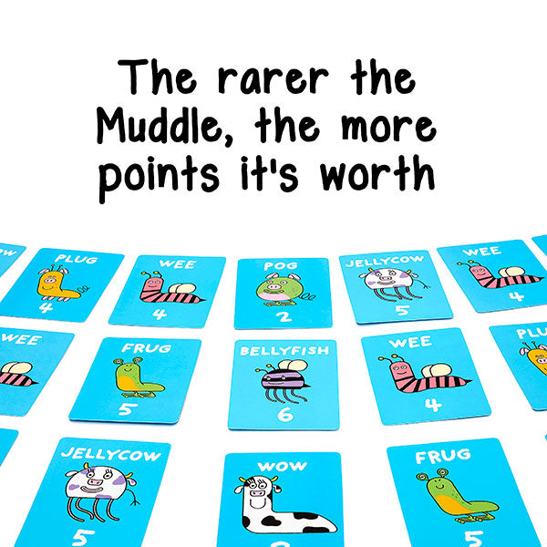 The Muddles card game for age 6 years and up. The rarer the muddle, the more the points it's worth