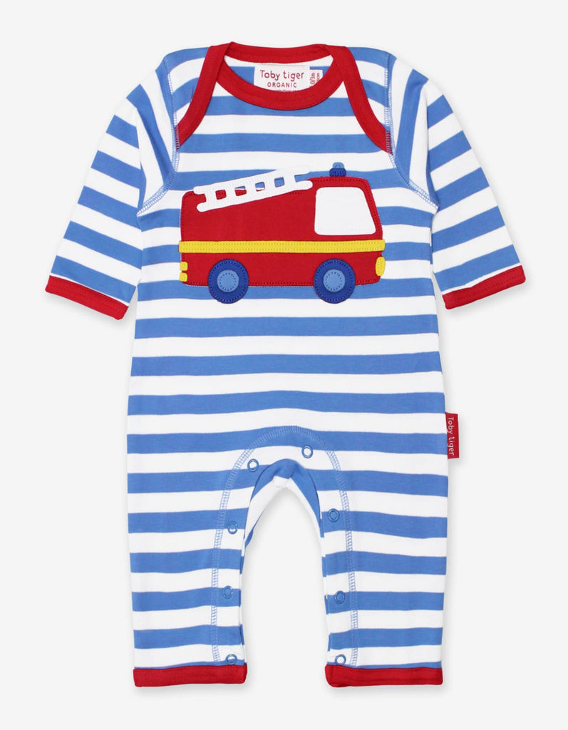 Toby Tiger Organic Fire Engine Applique Sleepsuit - Say It Baby 